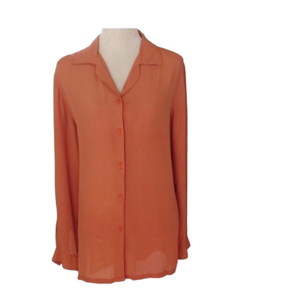Orvis Rust Orange Long Sleeve Button Down Shirt Size Medium